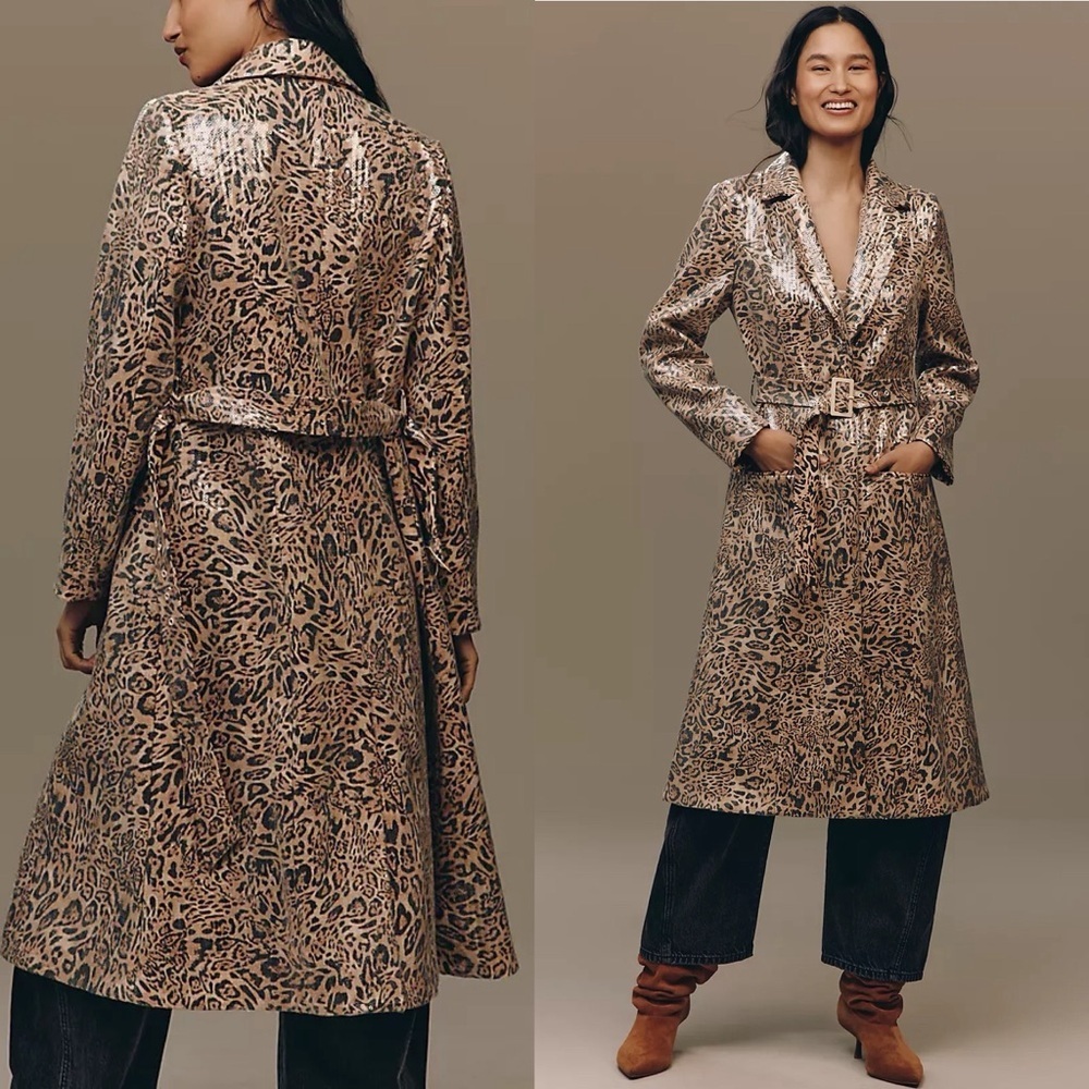 Hutch- Hana Sequin Leopard Belted Maxi Coat Size Large Statement Jacket